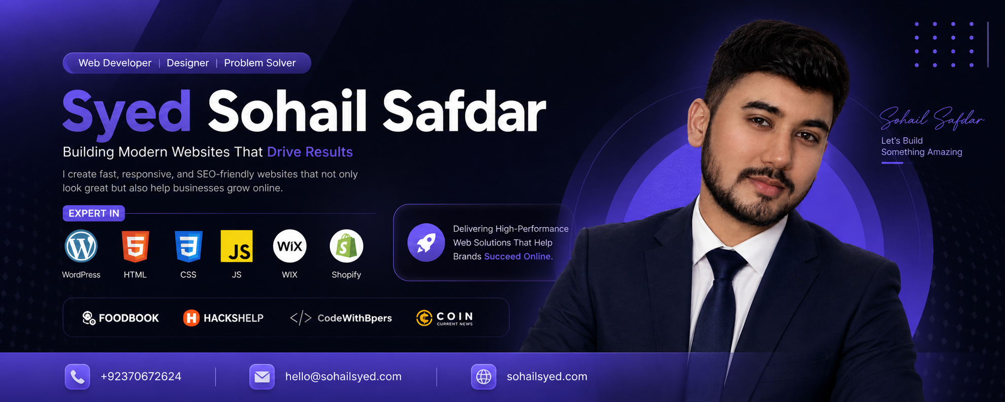 Syed Sohail Safdar — Web Developer, Designer, Problem Solver. Building modern websites that drive results.