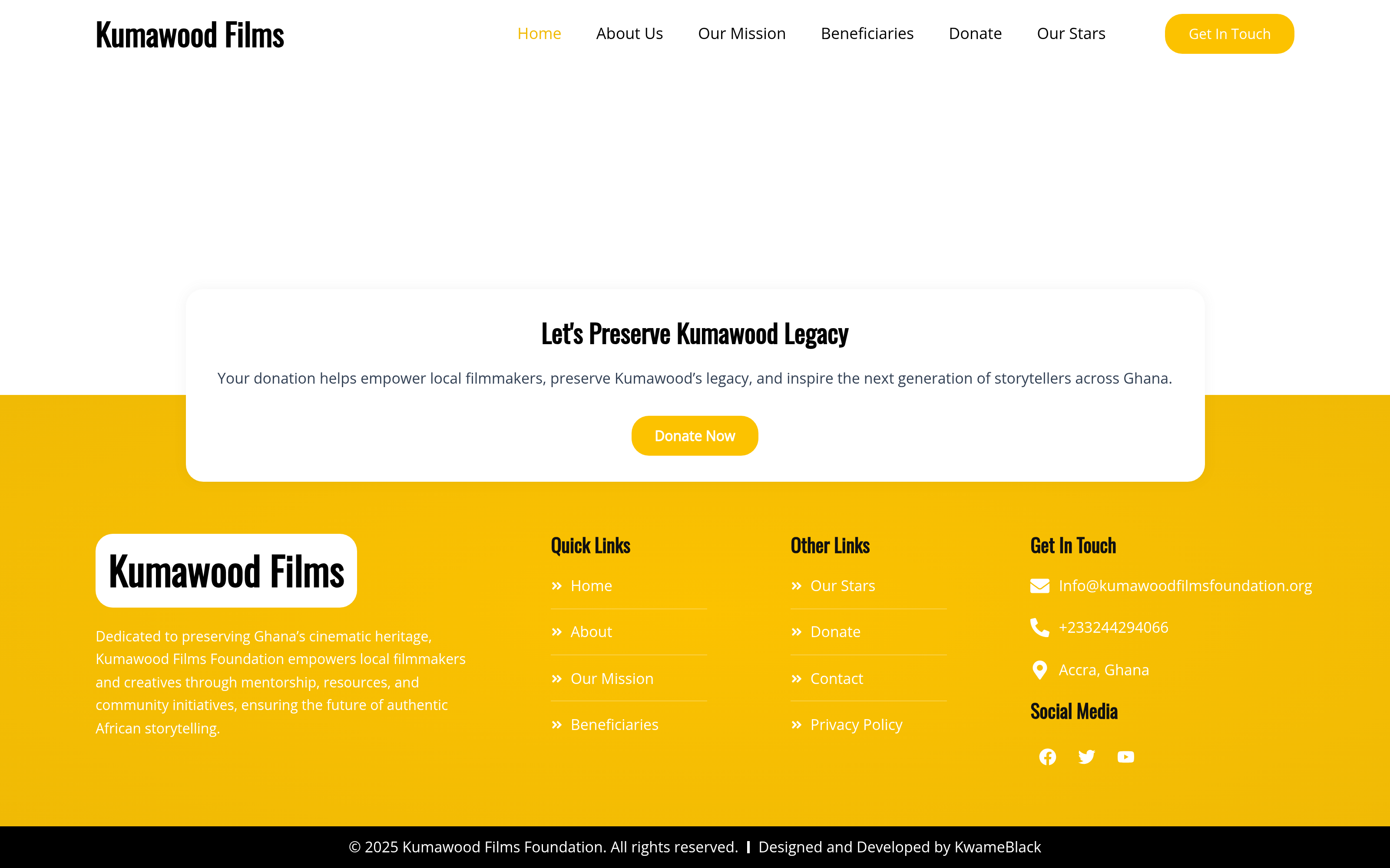 Live screenshot of Kumawood Films Foundation